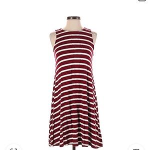 Striped Sleeveless Dress - Burgundy and White